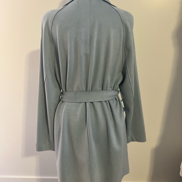 NWT ZARA Blue Faux Suede Trench Coat Modern Minimalist Design - Picture 4 of 5